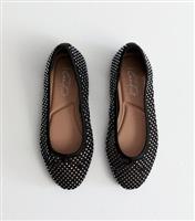 Women's Wide Fit Black Mesh Rhinestone Embellished Ballet Pumps New Look