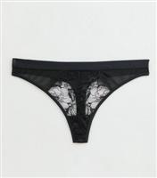 Women's Black Embroidered High Leg Thong New Look