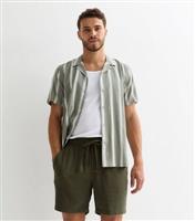 Men's Dark Green Cotton-Linen Shorts Only and Sons New Look