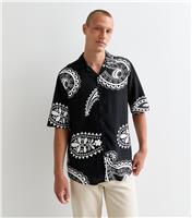 Men's Black Paisley Print Short Sleeve Shirt Only and Sons New Look