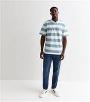 Men's Pale Blue Cotton Stripe Print Short Sleeve Polo Shirt Only and Sons New Look