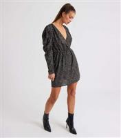 Women's Black Animal Print Puff Sleeve Mini Wrap Dress Urban Bliss New Look