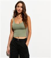 Women's Green Scoop-Neck Crop Vest Top New Look