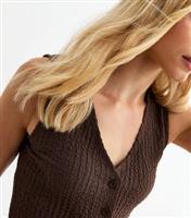 Women's Brown Jersey Button Down Vest New Look