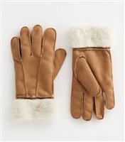 Camel Suedette Gloves Faux Fur Lined Gloves New Look
