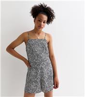 Girls' Black Floral Ditsy Print Strappy Playsuit New Look