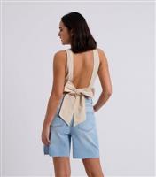 Women's Stone Linen-Blend Tie Back Top Urban Bliss New Look