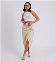 Women's Stone Linen-Blend Midi Skirt Urban Bliss New Look