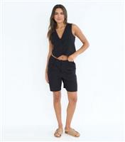 Women's Black Linen-Blend Cropped Waistcoat Urban Bliss New Look