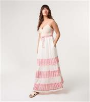 Women's Pink Crochet Tiered Skirt Maxi Dress Blue Vanilla New Look