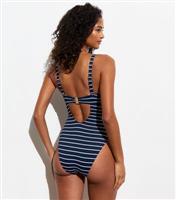 Women's Navy Striped Underwired Swimsuit New Look