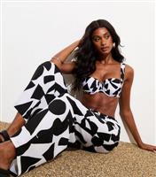 Women's Black Abstract-Print Beach Trousers New Look