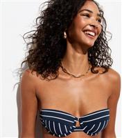Women's Navy Striped Underwired Balcony Bikini Top New Look