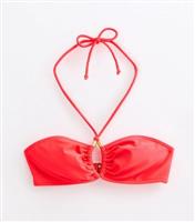 Women's Red Halter-Neck Bandeau Bikini Top New Look