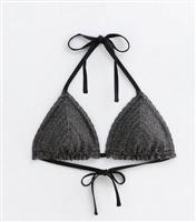 Women's Black Crochet Halter Neck Triangle Bikini Top New Look