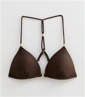 Women's Brown Moulded Bead-Trim Triangle Bikini New Look