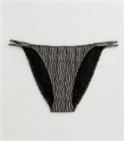 Women's Black Textured Glitter Tanga Bikini Briefs New Look