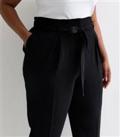 Women's Plus Size Black Tie Front Tapered Trousers Curves New Look