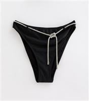 Women's Black Diamant-Embellished High-Waist Bikini Bottoms New Look