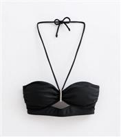 Women's Black Halter-Neck Diamant-Embellished Bandeau Bikini Top New Look