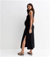 Women's Maternity Black Sleeveless Ruched Midi Dress New Look