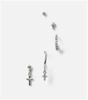 Freedom 5 Pack Silver Diamant Cross Ear Party New Look