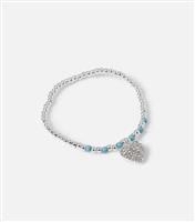 Muse Silver Diamant Heart Beaded Bracelet New Look