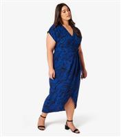 Women's Curve Blue Swirl Print Wrap Midi Dress Apricot New Look