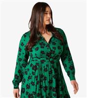 Women's Plus Size Green Floral Midi Shirt Dress Curves Apricot New Look