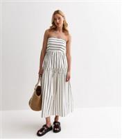 Women's White Stripe Cotton Bandeau Midi Dress Gini London New Look