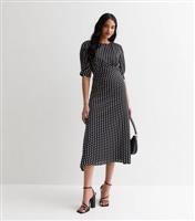 Women's Black Spot Satin Midi Dress Gini London New Look