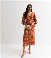 Women's Red Floral Wrap Midi Dress Gini London New Look
