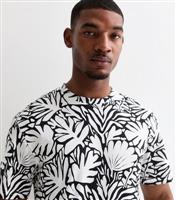 Men's Black Leaf-Print Cotton T-Shirt Jack & Jones New Look