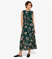 Women's Green Floral Pleated Midi Dress Apricot New Look