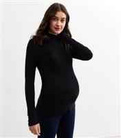 Women's Maternity Black Rib Knit Button Cuff Jumper New Look