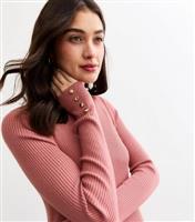 Women's Maternity Pink Rib Knit Button Cuff Jumper New Look