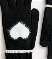 Black Knit Heart Embellished Gloves New Look