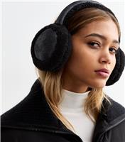 Black Metallic Faux Suede Shearling Earmuffs New Look