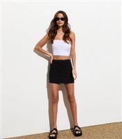 Women's Black Frill Ribbed Stretch Cotton Mini Tube Skirt New Look