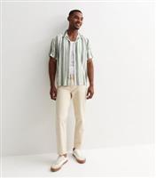 Men's Olive Cotton Stripe Print Short Sleeve Shirt Jack & Jones New Look