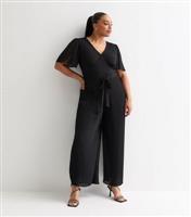 Women's Plus Size Black Pleated Wide Leg Jumpsuit Curves New Look