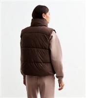 Women's Brown Crop Puffer Gilet New Look