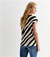 Women's Off White Diagonal Stripe Cap Sleeve Top New Look