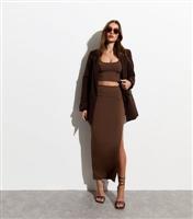 Women's Dark Brown Asymmetric Split Hem Maxi Skirt New Look