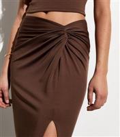 Women's Dark Brown Knot Side Maxi Skirt New Look