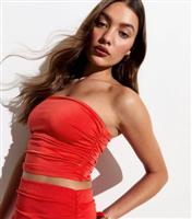 Women's Red Ruched Side Bandeau Crop Top New Look