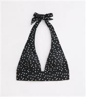 Women's Black Polka Dot Halter-Neck Bikini Top New Look