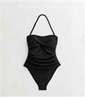 Women's Black Ruched Removable Strap Square Neck Swimsuit New Look