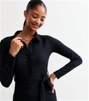 Women's Black Crinkled Midi Shirt Dress New Look