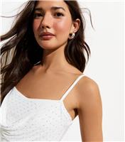 Women's White Diamant-Embellished Mesh Cowl-Neck Bodysuit New Look